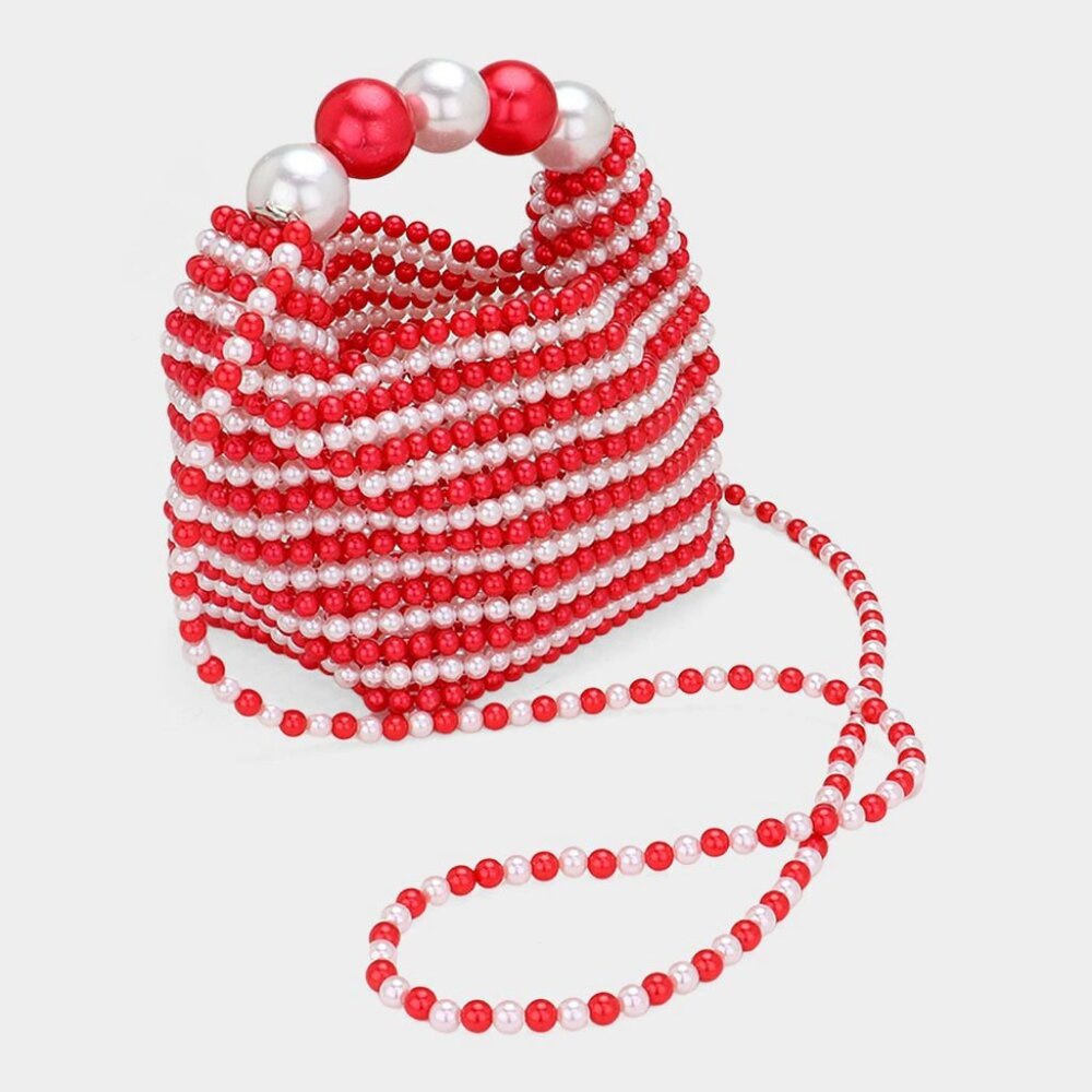 Unique Festive Holiday Faux Pearl Beaded Handbag / Crossbody Bag NEW - Picture 2 of 3
